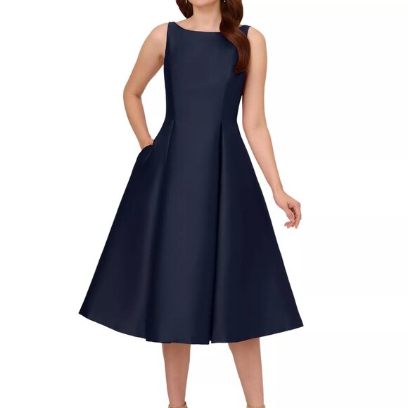NWT Adrianna Papell Midnight Navy Women's Boat-Neck Fit & Flare Midi Dress - Picture 1 of 4
